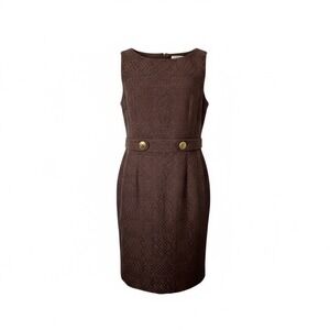 Milly of New York Brown Sleeveless Dress Open Back Sheath Gold Button Size 8 NWT